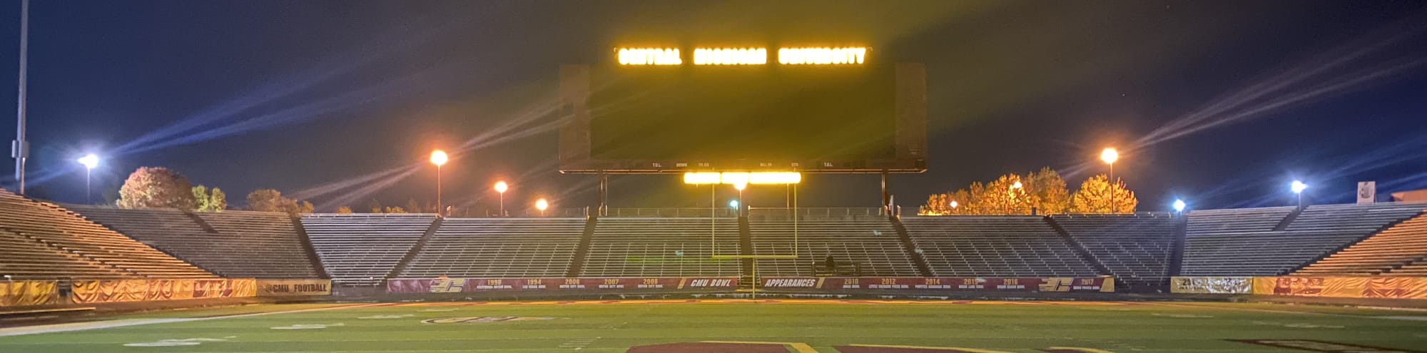 empty football stadium at night under the lights Shreveport